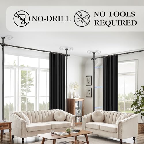 Image of Room Divider Curtain Set-No Drilling Curtain Rod Set, Room Divider Wall for Partition Room Dividers, Bedroom Divider Black-100 W x 96 inch L(Pack of 1)