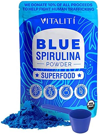 Organic Blue Spirulina Powder – 100% Pure Superfood Supplement from Blue Green Algae Powder for Natural Food Coloring, Smoothie & Protein Drink, Vegan & USDA Certified Organic by Nuvälsa, 30 Servings