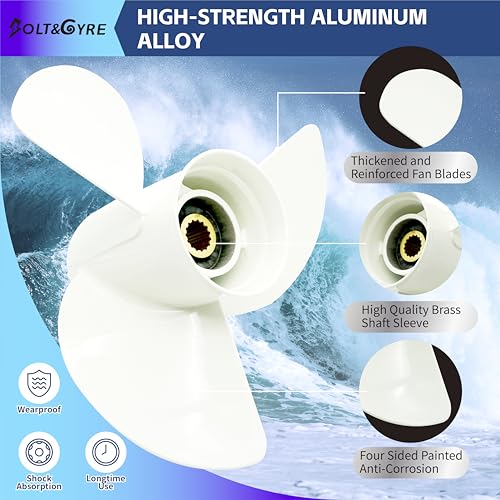 Image of BOLT&GYRE Outboard Boat Propeller OEM Aluminum, Fit Yamaha Engines 60-130HP, 15 Spline Tooth