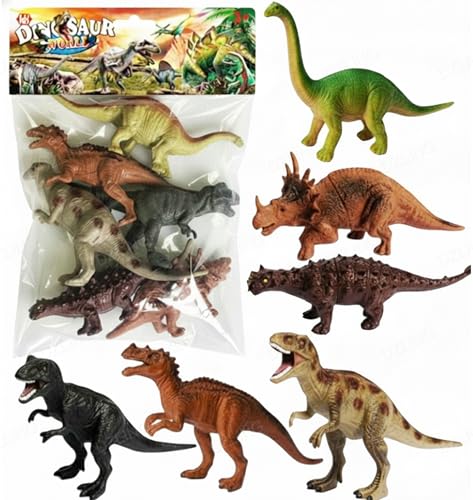 Image of DZLING Realistic Big Dinosaur Toy Set for Kids - 6 Pieces Realistic Dinosaur Figures, Dino Animal Action Figurine Decoration Items Birthday Gift for Childrens 3+ Years