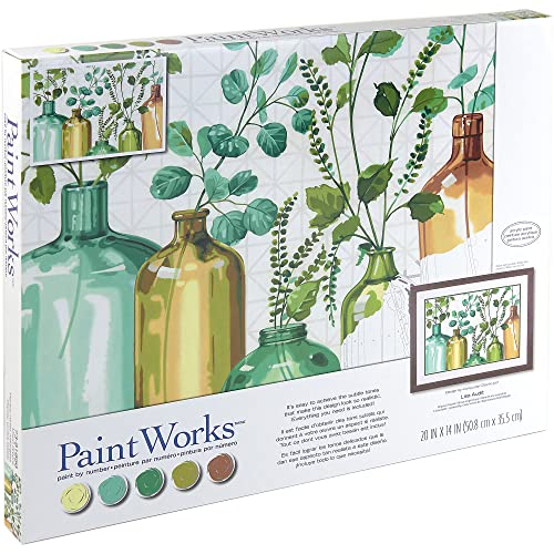 Image of PaintWorks 73-91856 Mixed Greens Paint by Number Kit for Adults and Kids, 20 inch x 14 inch, Multicolor, 12pcs