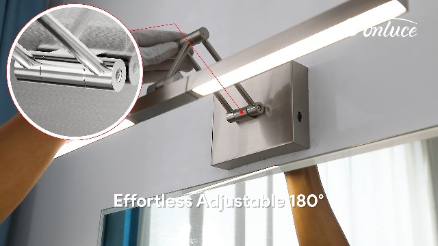 Image of VONLUCE 24 inch Modern LED Bathroom Vanity Light, Brushed Chrome | 3CCT, Flicker-free, 360 Rotatable Head & Swing Arm, IP44 waterproof Bathroom Light Fixture Over Mirror for Bathroom, Picture