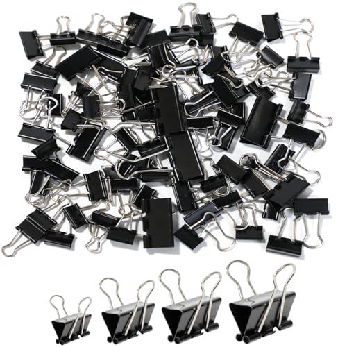 90PCS Binder Clips, Black Foldback Clips, 4 Sizes Bulldog Clips (15mm/19mm/25mm/32mm)