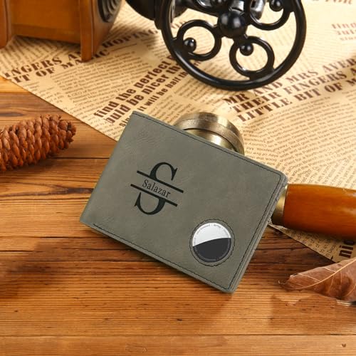 Custom Airtag Wallet for Men Personalized Photo Mens Wallets with Air Tag Holder Engraved Name and Initial Bifold Slim Wallet Customized Gifts for Men Dad (Style 1)4