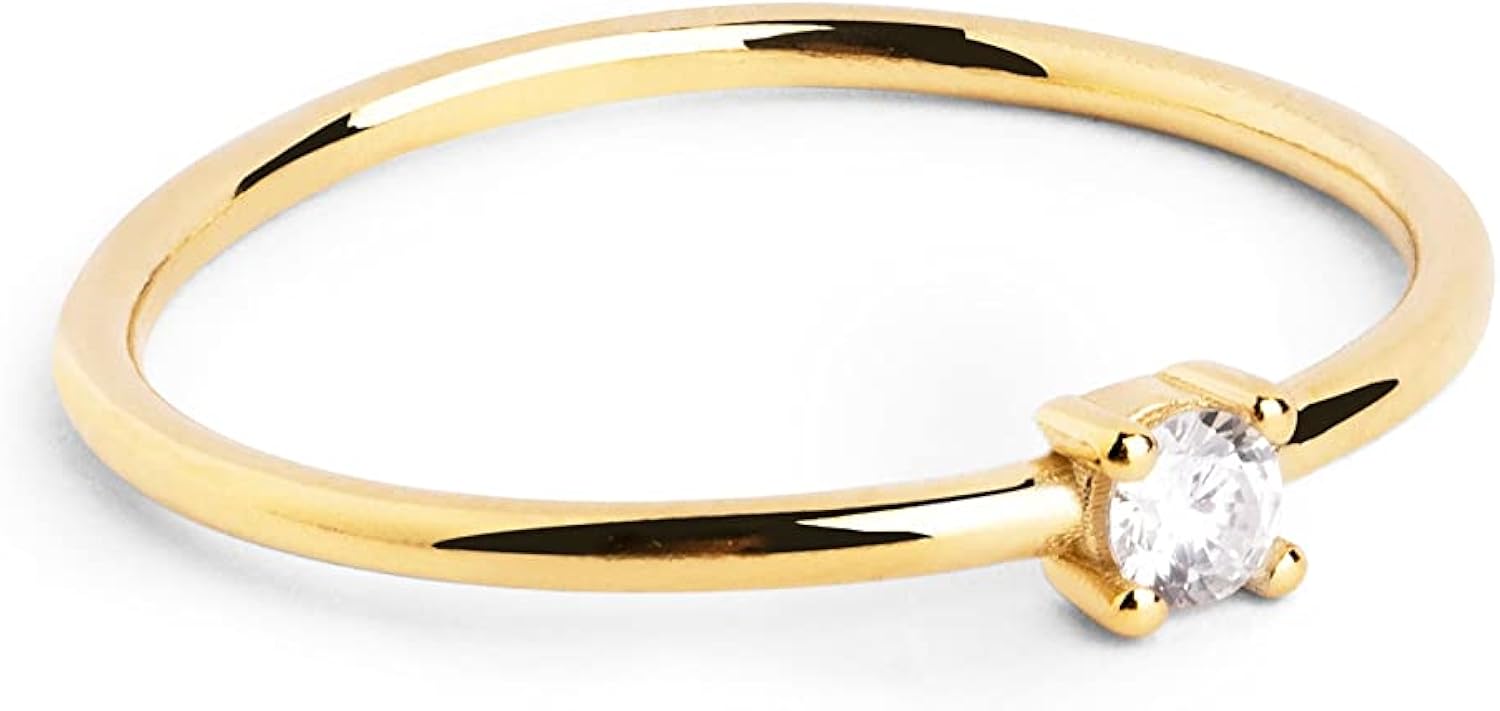 SINGULARU - Anillo Single Spark - Anillo de Plata de Ley 925 con Acabado Baño de Oro de 18 Kt. - Anillo Estilo Solitario - Joyas para Mujer - Hecho en España - Varios Acabados y Tallas