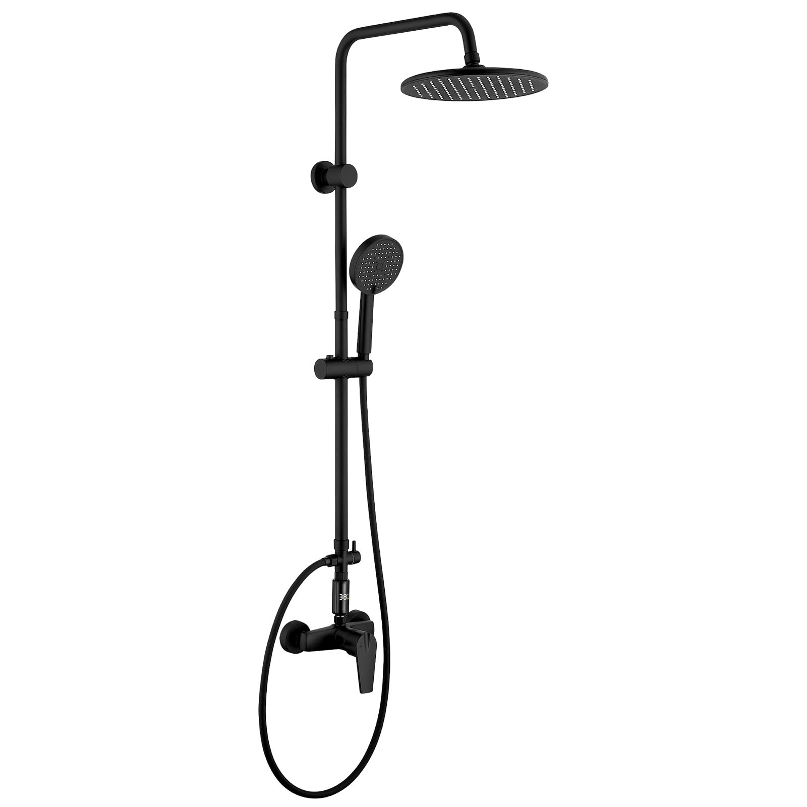 HOMELODY Duschsystem mit Armatur Schwarz - Regendusche mit Armatur LED Temperature Display, 25 cm Rund Regendusche, 3 Strahlarten Duschkopf,Duscharmatur Komplettset, Duschset