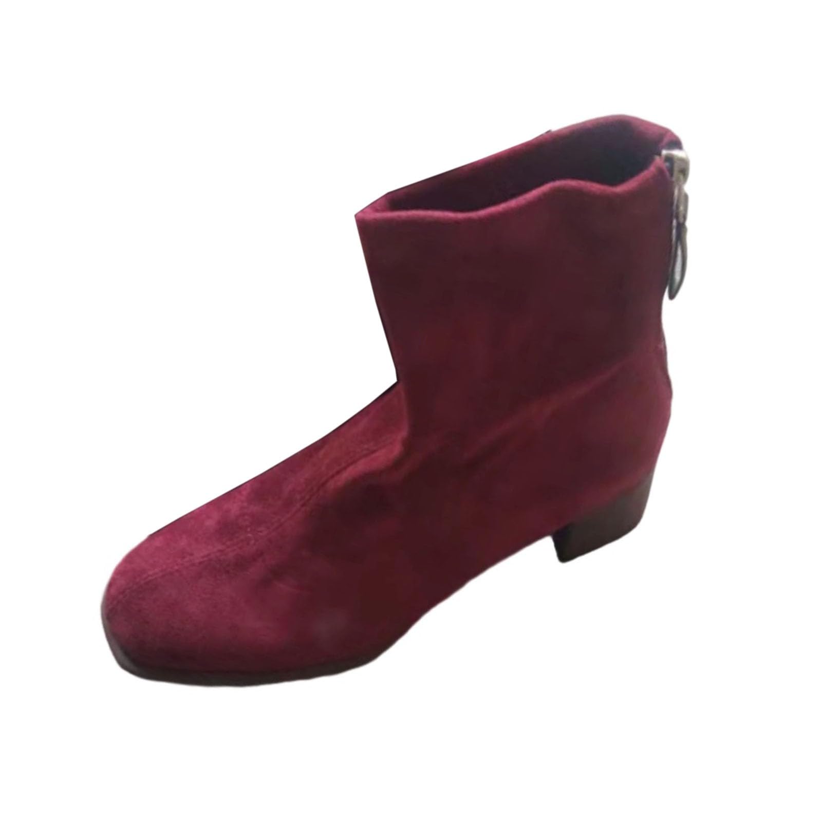 Women Suede Ankle Boots Front Stitching Western Booties Chunky Low Heel Comfy Bootie Fall Winter Boot with Zip