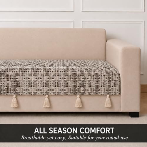 Image of STITCHNEST 'Nomad Weave Collection' 1 Seater Sofa Cover|Elegant Jacquard Fabric, Decorative Tassels, Washable & Durable for Modern Living18