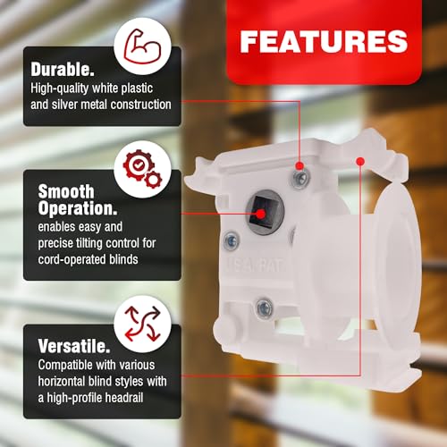 Amazing Drapery Hardware 2" High Profile Blind Tilter with Square Zinc Gear 1ct - Fits 2x2 1/4" Headrails, 1/4" Square Hole, White - Thumbnail 4