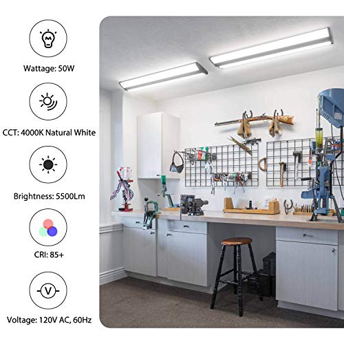 Image of FAITHSAIL 4FT LED Wraparound Light Fixture Ceiling Mount, Ultra Slim 50W LED Garage Light Flush Mount, 4000K Neutral White, 5500 Lumens Office Light, Fluorescent Fixtures Replacement, 2 Pack