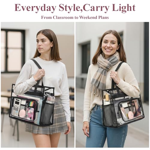 Image of PACKISM Clear Tote Bag for School - Large Heavy Duty Clear Tote for Girls | See Through PVC, Wide Zipper Opening, Front Pocket Keeps Essentials Visible for Students, Class, Work, Daily Carry, Age 12+
