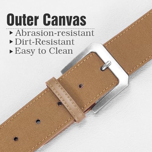 Men's Work Belt Mens Canvas Belt Inside Microfiber Faux Leather with Vintage Silver Buckle3