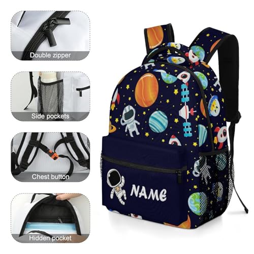 Custom Astronaut Galaxy Planets 3 Piece Backpack Set Add Name Personalized School Bag with Lunch Bag Kid Water Bottle Customization Bookbag for Students Back to School3