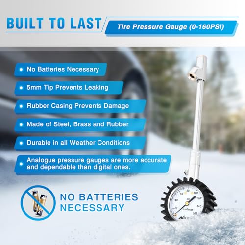 Image of Nilight Tire Pressure Gauge 160PSI Heavy Duty Stainless Steel Dual Head Air Pressure Chucks ANSI B40.1 Certified Large 2 inch Dial Wheel Checker for Truck Semi Truck ATV Motorhome Cars & RV Accessories