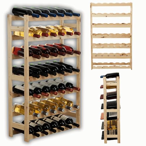 MODO24 Flaschenregal, Weinschrank, Weinständer, Getränkeregal, Weinflaschenhalter, Flaschen Organizer, Weinschrank, Weinregal Holz für 42 Flaschen, Abmessungen 102x63x25 cm, Farben: Naturholz