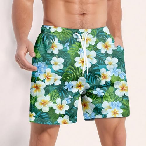 Mens Hawaiian Beach Shorts Casual Summer Elastic Waist Drawstring Shorts with Pockets Quick Dry Swimwear No Liner3
