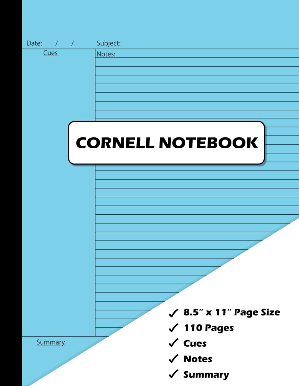 JR RoweCornell Notebook: Large (8.5” x 11”) Cornell Style Notebook Paper for High School and College Students. College Ruled Composition Notebook for Note Taking