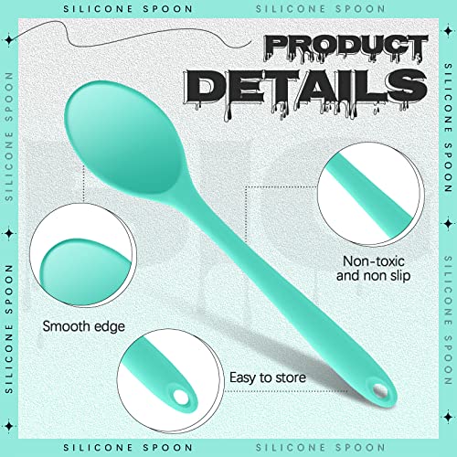 Yetene 4 Pieces Large Handle Silicone Mixing Spoons 10.8X2.2 Inch Heat Resistant Silicone Utensil Spoons Silicone Basting Serving Spoon Cooking Baking Spoons For Mixing Stirring Kitchen, Blue,Cyan #TOP6