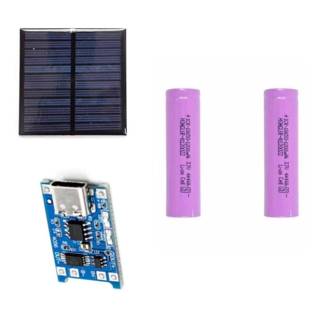 Luvik Combo of 5v 100ma 0.5w 70 x 70mm Mini epoxy Solar Panel photovoltaic polycrystalline DIY Cell Charger + 2 * 1200mah Cell + TP4056 Lithium Battery Charging and Protection Module