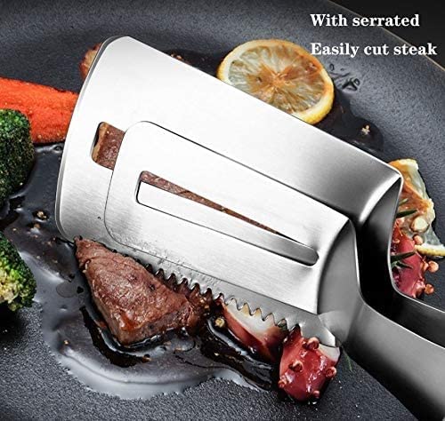 Pinzas de Cocina, 2 Piezas de Acero Inoxidable, Pinzas para espátula, Pinzas para Carne, espátula Doble ranurada, Pinzas para Voltear Alimentos, Pinzas con Dientes, Pinzas para Barbacoa