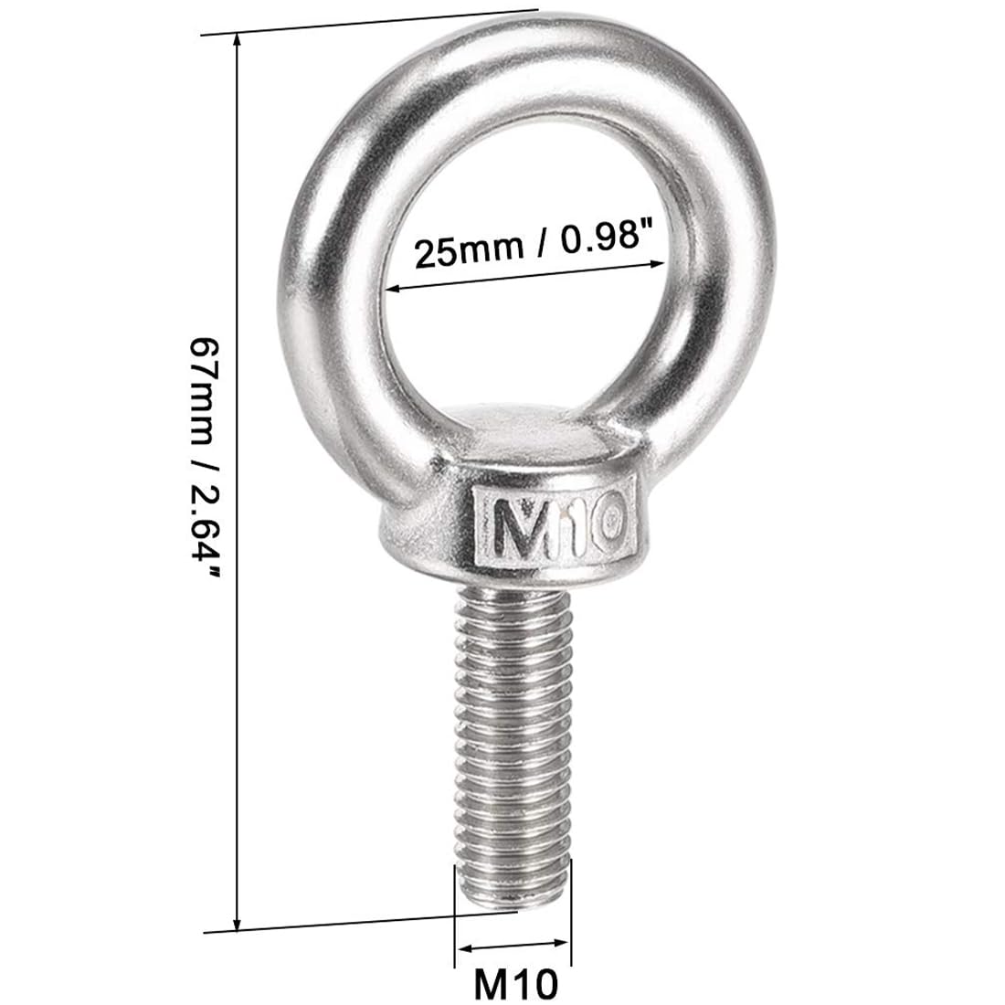 TA-VIGOR 5Pcs M10 x 25mm Lifting Long Eye Bolt, 304 Stainless Steel Wall Expansion Anchor Bolts - Image 2