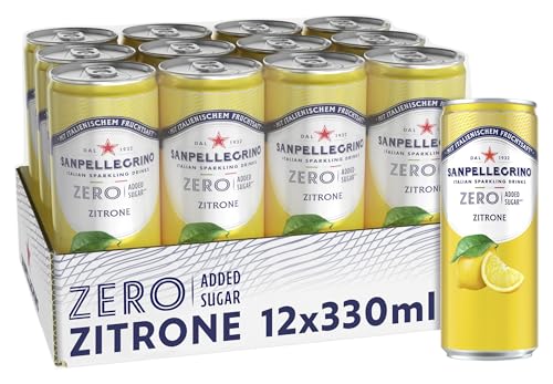 San Pellegrino Zitrone Zero Added Sugar Zitronen-Limonade mit 10% Fruchtsaft ohne Zuckerzusatz 12er Pack (12 x 330ml) Einweg-Dosen
