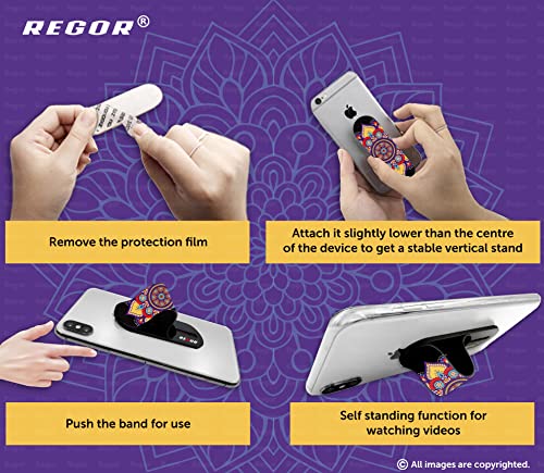 Regor Tabletop Finger Grip & Mobile Holder Mobile Stand Phone Holder for Hand & Mobile Back Holder Grip Great for Selfie & Works as iPhone Stand & Android Phone Stand - Mandala (Black Yellow & Blue) 5
