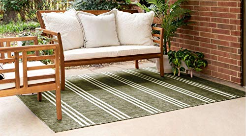 Unique Loom Jill Zarin Outdoor Collection Casual Striped Green Area Rug (6' 0 x 9' 0) - Image 3