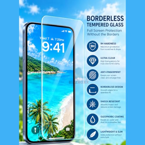 Image of Edge to Edge Tempered Glass For Apple iPhone 18 Pro MAX Borderless Screen Protector Guard - HD Clarity, Anti-Fingerprint Screen Guard (iPhone 18 Pro MAX - 6.9 Inch) With Installation Kit - Pack of 1