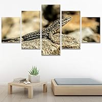 SIGNWIN 5 Panel Canvas Wall Art Alligators Closeup Dramatic Expressionism Hallway Minimalist Multicolor for Home Decorations Ready to Hang - 60