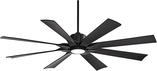 Miniatura 2 de Possini Euro Design Ventilador de techo grande para interiores y exteriores de 60 pulgadas con luz LED, control remoto, color negro mate, para