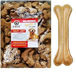 Unik Dog Pet Food Healthy Vegetarian Dog Biscuits with Natural Pressed Bone (1 KG Biscuits, 1 pc Natural Bone)