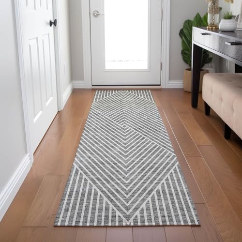 Addison Rugs Chantille ACN937 グレー 2フィート7.6 cm x 7フィート6インチ 屋内 屋外 ランナーラグ 洗濯機洗い可 汚れ防止 お手入れ簡単 抜けない 廊下、洗濯、パティオ、キッチンラグ