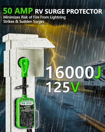 Image of RV Surge Protector 50 Amp,16000 Joules Circuit Analyzer for Camper | RV Surge Voltage Protection with Safety Certification, RV Adapter Plug with Waterproof Cover for Travel Trailers