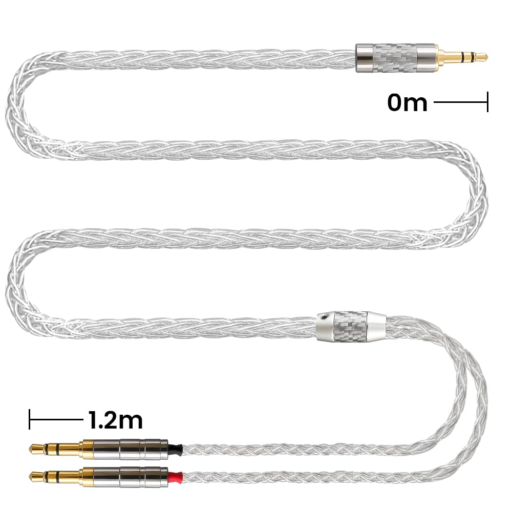 Cavo per cuffie da 3,5 mm, 1,2 m, 100% puro argento bilanciato, compatibile con cuffie Hifiman Ananda, Sundara, Arya, HE400SE, Deva-Pro, altre apparecchiature audio (3,5 mm a doppio maschio