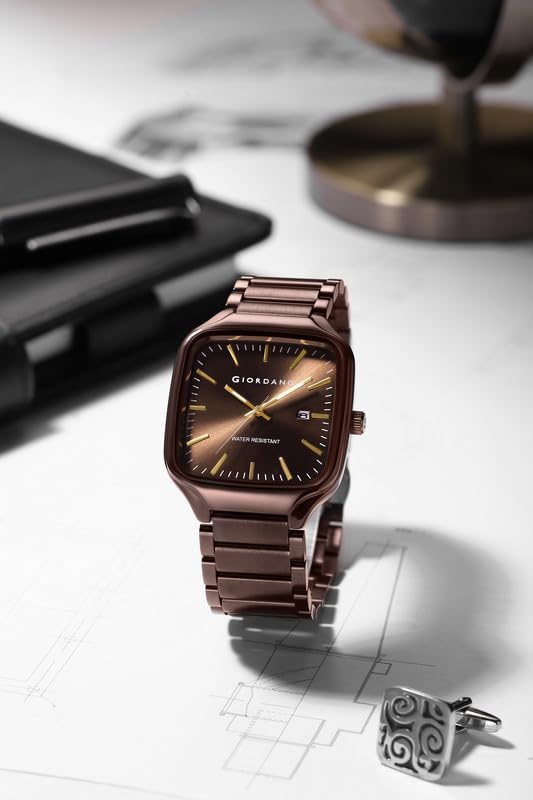 Image of Giordano Analog Watch for Men - Square Dial, Stainless Steel Strap, Date Display, Water Resistant Classic Dress Watch