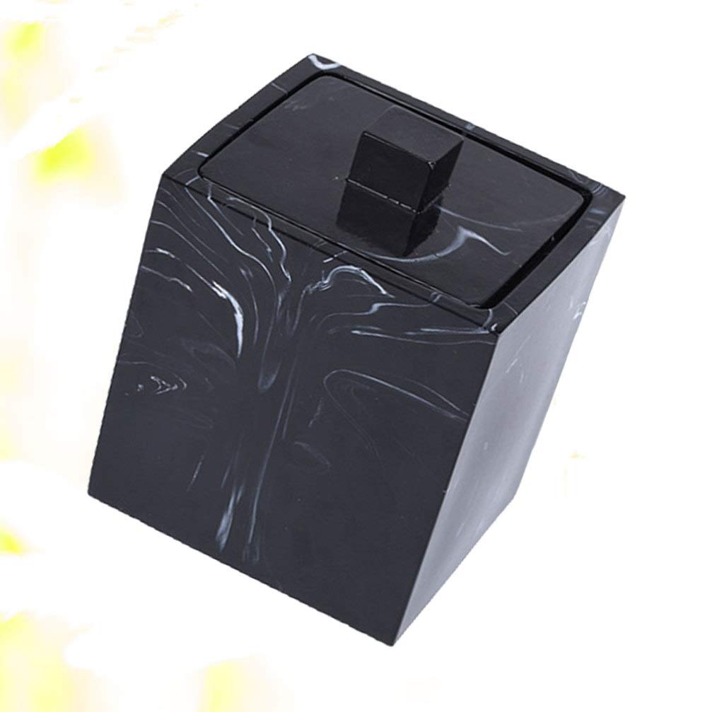 Caja De Hisopos De Algodón De Mármol con Tapa para Hisopos De Algodón De Maquillaje, Tarro De Bastoncillos De Algodón De Maquillaje-Black