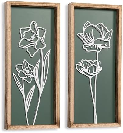 3D Floral Green Wall Art (Set of 2) Lightweight, Wooden Ready-to-...