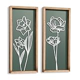 3D Floral Green Wall Art (Set of 2) Lightweight, Wooden Ready-to-Hang Boho Framed Wall Art for Bathroom, Bedroom, Living Room or Office – Premium Sage Green Farmhouse Decor – Gift-Boxed