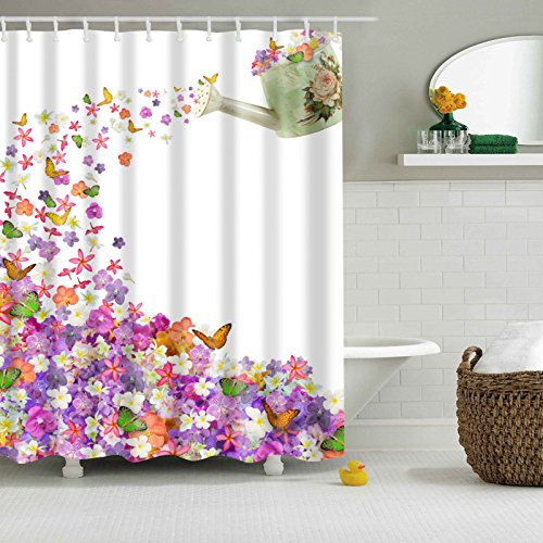 StoneMaxi 180x180cm Bathroom Shower Curtain, 100% Polyester Fabric Waterproof Anti-Mould Proof Mildew Resistant, Washable, Quick-Drying, with 12 Pcs Hooks (72 x 72 Inch) (Flower)