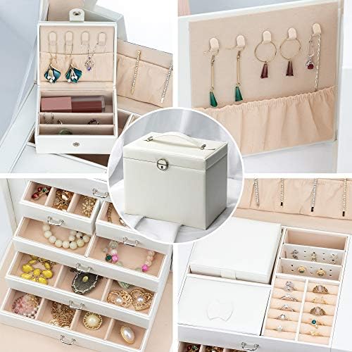 ADEL DREAM Large Lockable 5-Tier 5-Drawer Jewellery Box with Mirror, for Rings, Earrings, Necklaces and Bracelets, Elegant and Classic