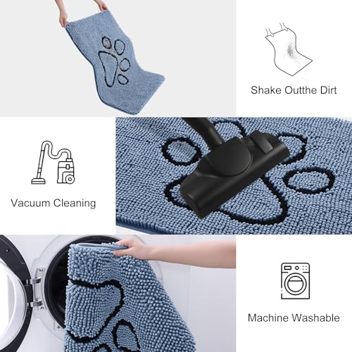 Image of Smiry Dog Door Mat for Muddy Paws, Absorbent Dirt Trapper Non Slip Quick Dry Washable Chenille Mat for Mud Dogs, Entry Rug for Indoor and Outdoor (48x30 Inches, Airy Blue and Black)