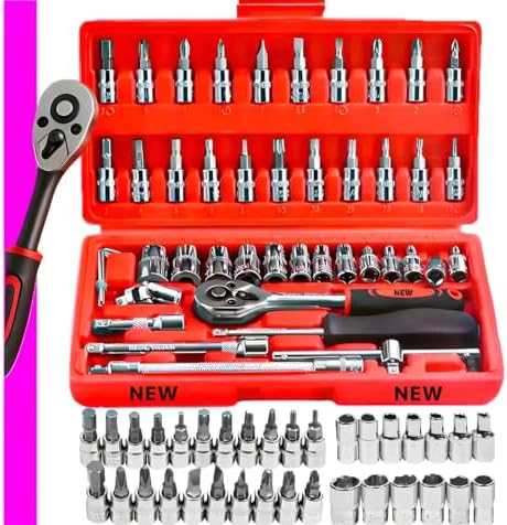 Conjunto Catraca 46 Peças Com Maleta Soquetes Em Aço Cr-V Ferrame...