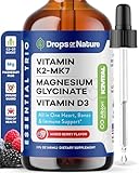 Magnesium Glycinate, Vitamin K2 & D3 Supplement – Vegan, GMO-Free – Vit D MK7 K2 Vitamin Supplement & Magnesium Blend – With Nutrients for Bone Nutrition & Cardiovascular Function (Mixed Berry, 60 mL)