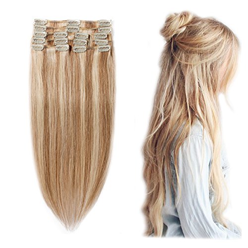 Clip in 100% Remy Human Hair Extensions Highlighted Highlight 10