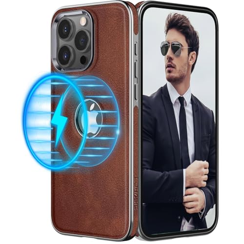 LOHASIC for iPhone 15 Pro Max Case Leather, MagSafe Magnetic Case, Brown - image 1