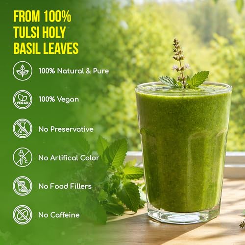 Image of FreshDrinkUS, Premium 16oz Tulsi Leaves Powder, 100% Natural & Pure, Herbal Tea, No Sugar, No Caffeine, No Gluten, Vegan.