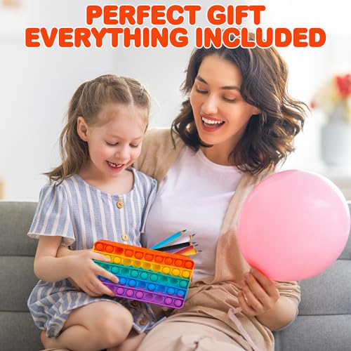 Image of ArtCreativity Pop It Pencil Case for Kids - Silicone Pop Up Case with 6 Colorful Pencils and 6 Erasers - Sensory Fidget Pouch for Boys and Girls (Pack of 2)