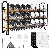 【Produktliste】:3 Stufiges Gewürzständer aus Metall, 24 Gewürzdosen (Ohne Gewürze), 72 Etikettenbögen, 1 Silikontrichter, 1 Stift, Klebepads, 24 Mittellochstreueinsatz, 10 2 in 1 Streueinsatz, Schraubverschluss und weiteres Montagematerial