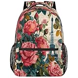 Rosas Rojas Vintage De La Torre Eiffel Mochila Escolar Unisex Mochila Antirrobo Mochilas Para Trabajo Colegio Mujer 29X40Cm